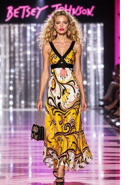 Vintage Betsey Johnson Y2K Floral Pink Yellow Lily Long Maxi Midi Slip Dress